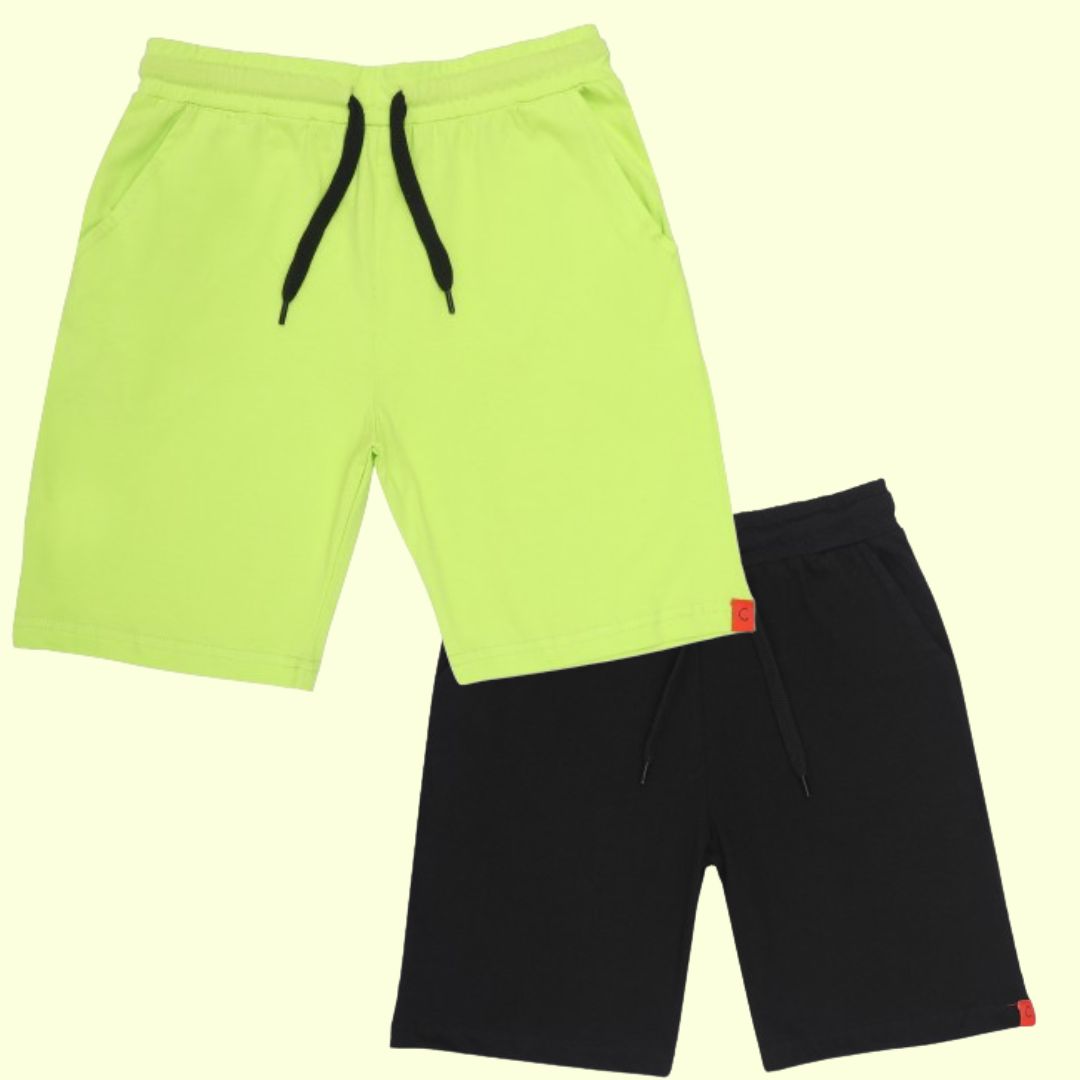 Chilins Kids Cotton Shorts Black & Green - Distacart