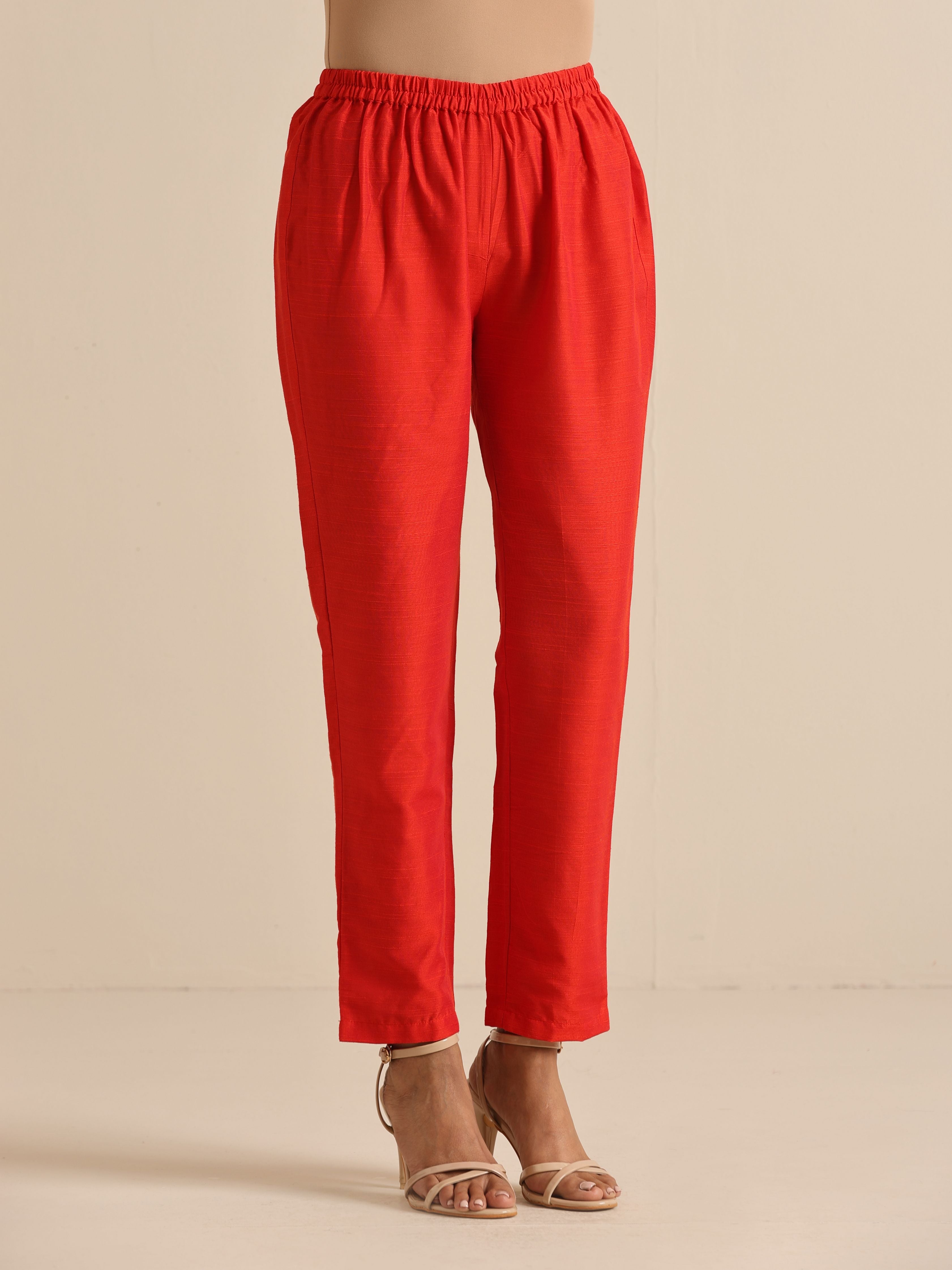 trueBrowns Orange Dupion Blend Angrakha Kurta Pant Set - Distacart