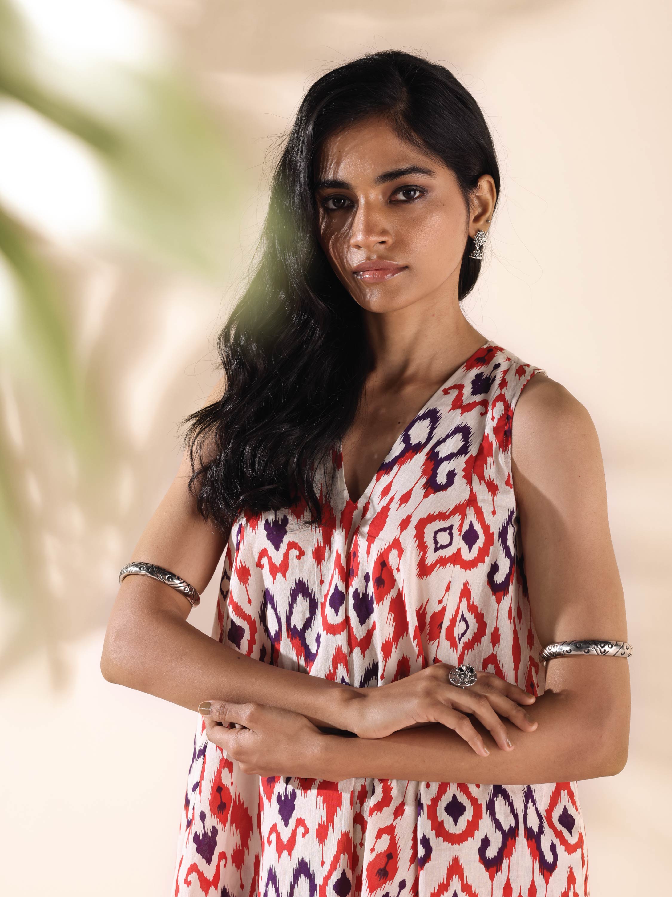trueBrowns Carrot Cotton Ikat Flared Co-ord Set - Distacart