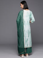 Thumbnail for Varanga Women Straight Kurta With Round Neck Paired With Green Solid Palazzo And Green Solid Dupatta - Distacart