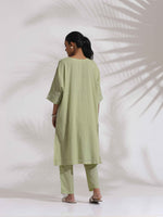 Thumbnail for trueBrowns Green Cotton Floral Embroidered Kurta Co-ord Set