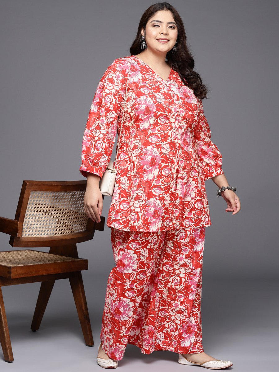 Ahalyaa Women Plus Size Printed Cotton Tunic with Palazzos - Distacart