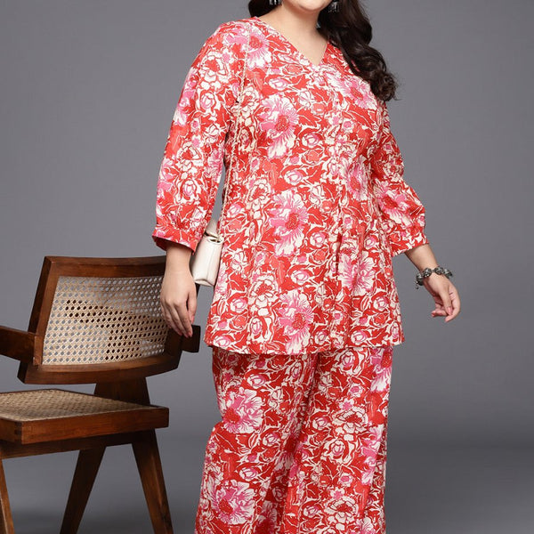 Ahalyaa Women Plus Size Printed Cotton Tunic with Palazzos - Distacart