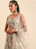 Thumbnail for House of Panchhi Sea green Net Multi Sequins with heavy Zarkan embroidery Lehenga choli & Dupatta - Distacart