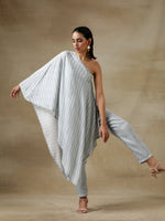 Thumbnail for trueBrowns Grey Bandhani Printed Silk One-Shoulder Kurta Pant Set - Distacart