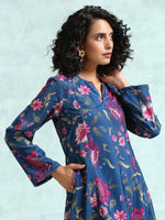 Thumbnail for trueBrowns Blue Printed Velvet Co-Ord Set - Distacart