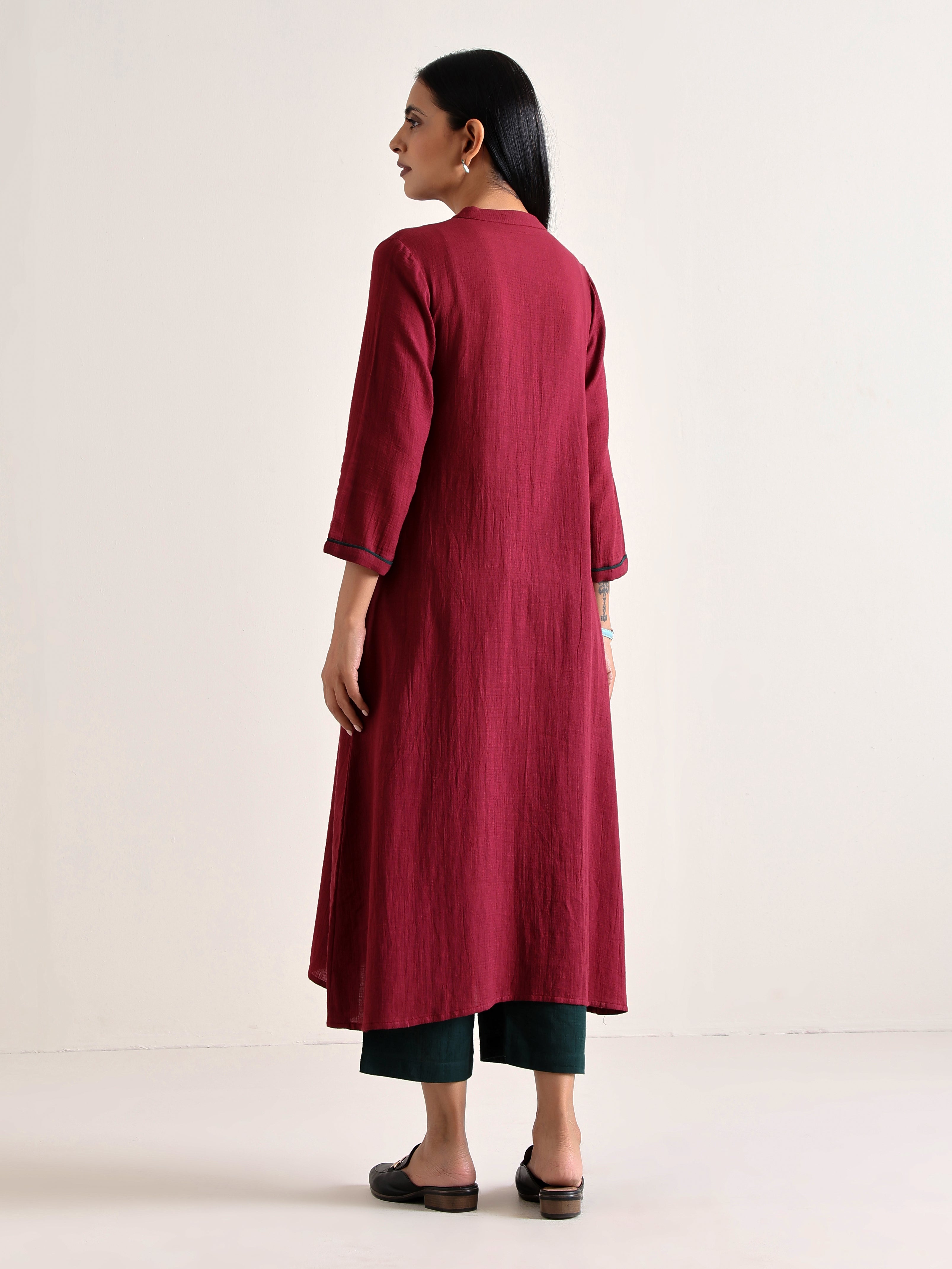 trueBrowns Maroon Placket Kurta Pant Set - Distacart