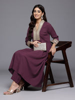 Thumbnail for Varanga Women Purple Zari Lace Embellished Yoke A-Line Kurta Set - Distacart