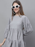 Thumbnail for Jainish Women's Peach Self Design Tiered Dress - Distacart