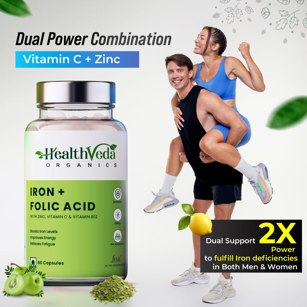 Health Veda Organics Iron + Folic Acid Capsules