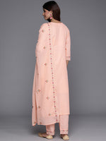 Thumbnail for Varanga Women Peach Thread And Sequins Embroidered Kurta With Tonal Bottom And Dupatta