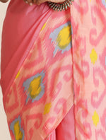 Thumbnail for trueBrowns Pink Lime Muslin Ikat Saree