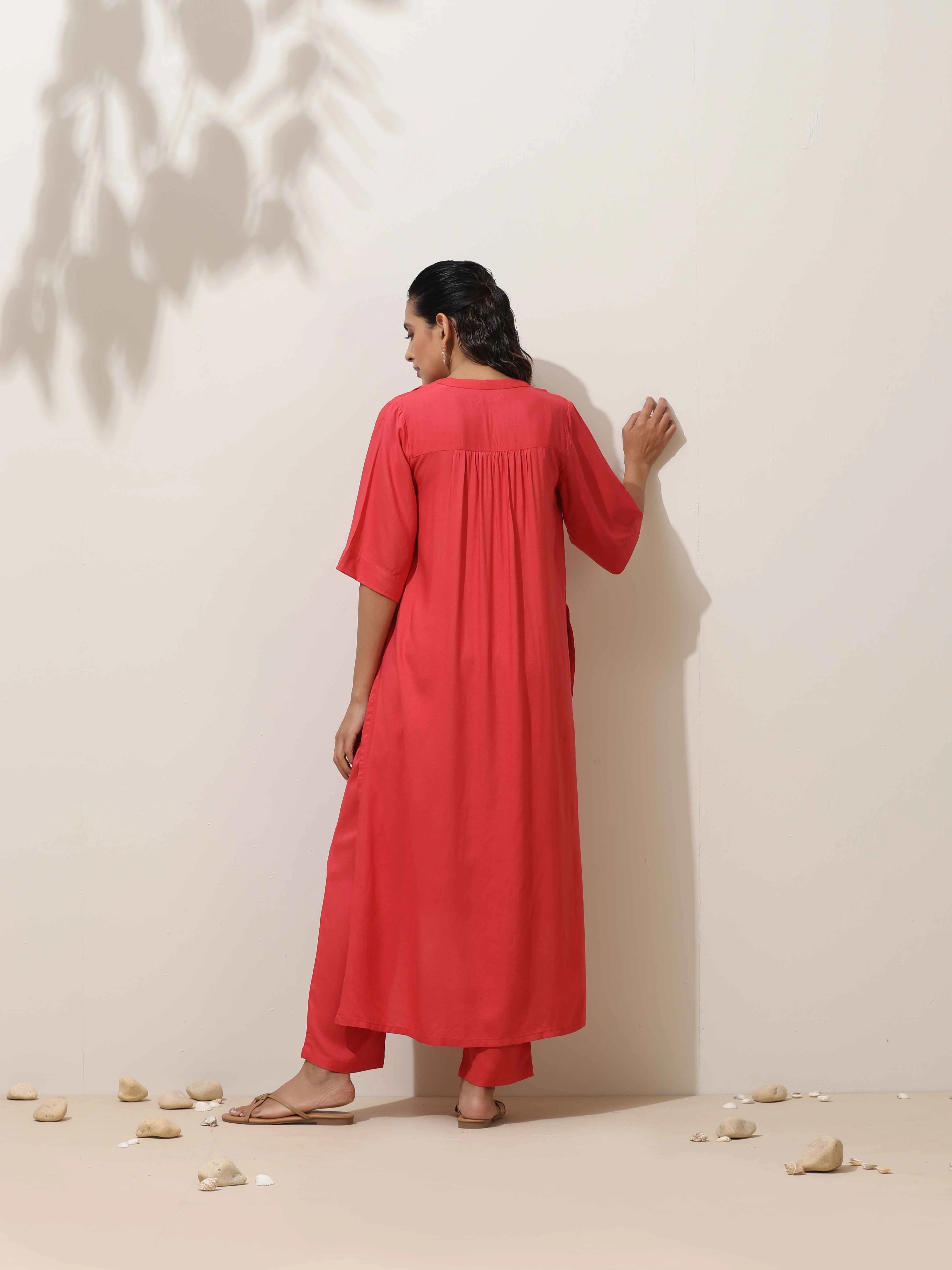 trueBrowns Coral Viscose Kurta Pant Set