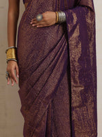 Thumbnail for trueBrowns Purple Gold Metallic Ready To Wear Saree