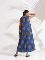 Thumbnail for trueBrowns Blue Cotton Print Sleeveless Dress