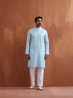 Thumbnail for trueBrowns Men's Blue Sequin Chanderi Kurta