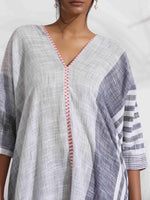 Thumbnail for trueBrowns Off-White Cotton Multi Stripe Flared Kurta Set