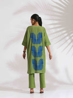 Thumbnail for trueBrowns Green Cotton Placement Print Kurta Co-ord Set