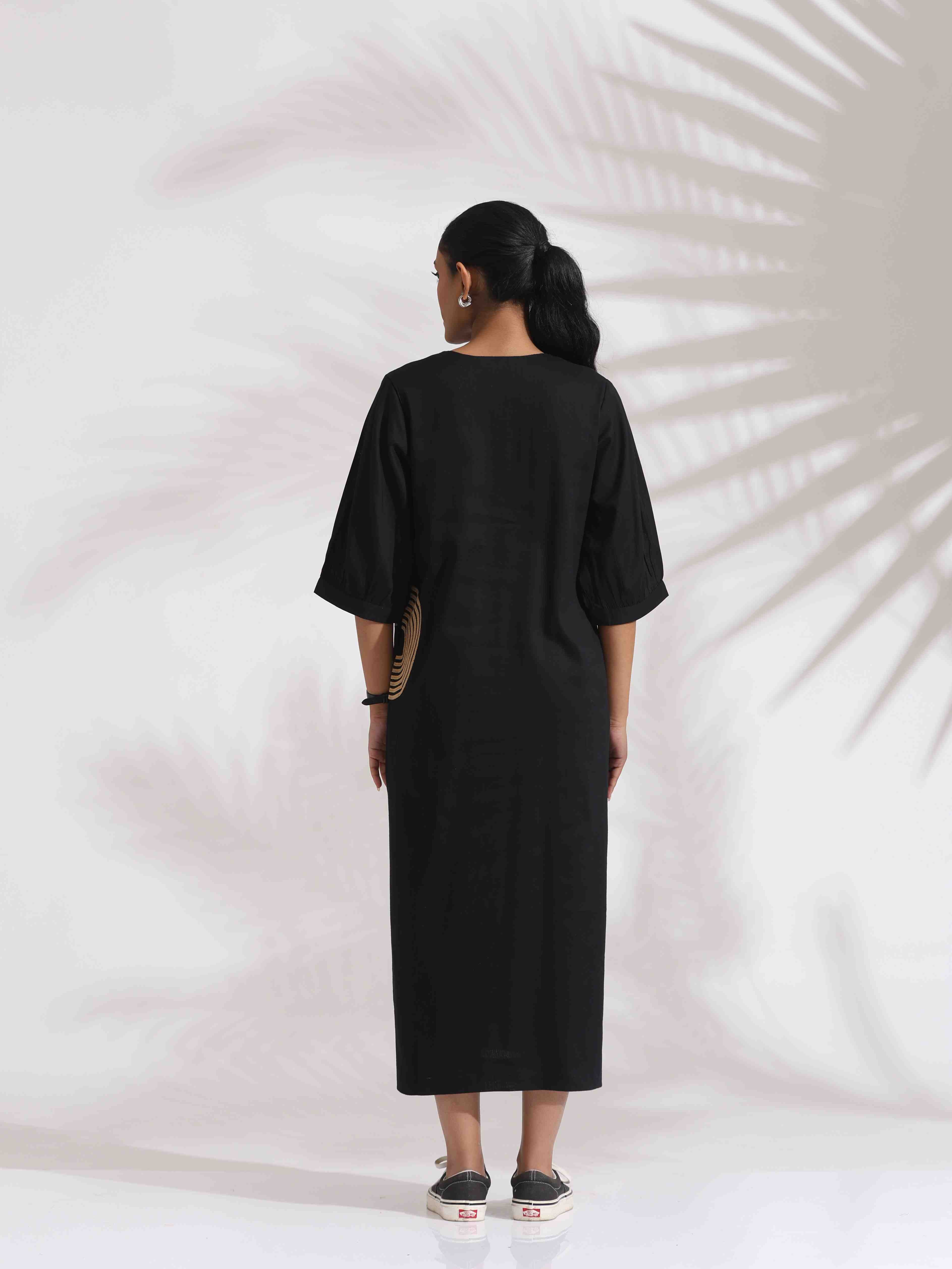 trueBrowns Black Cotton Embroidered Dress - Distacart