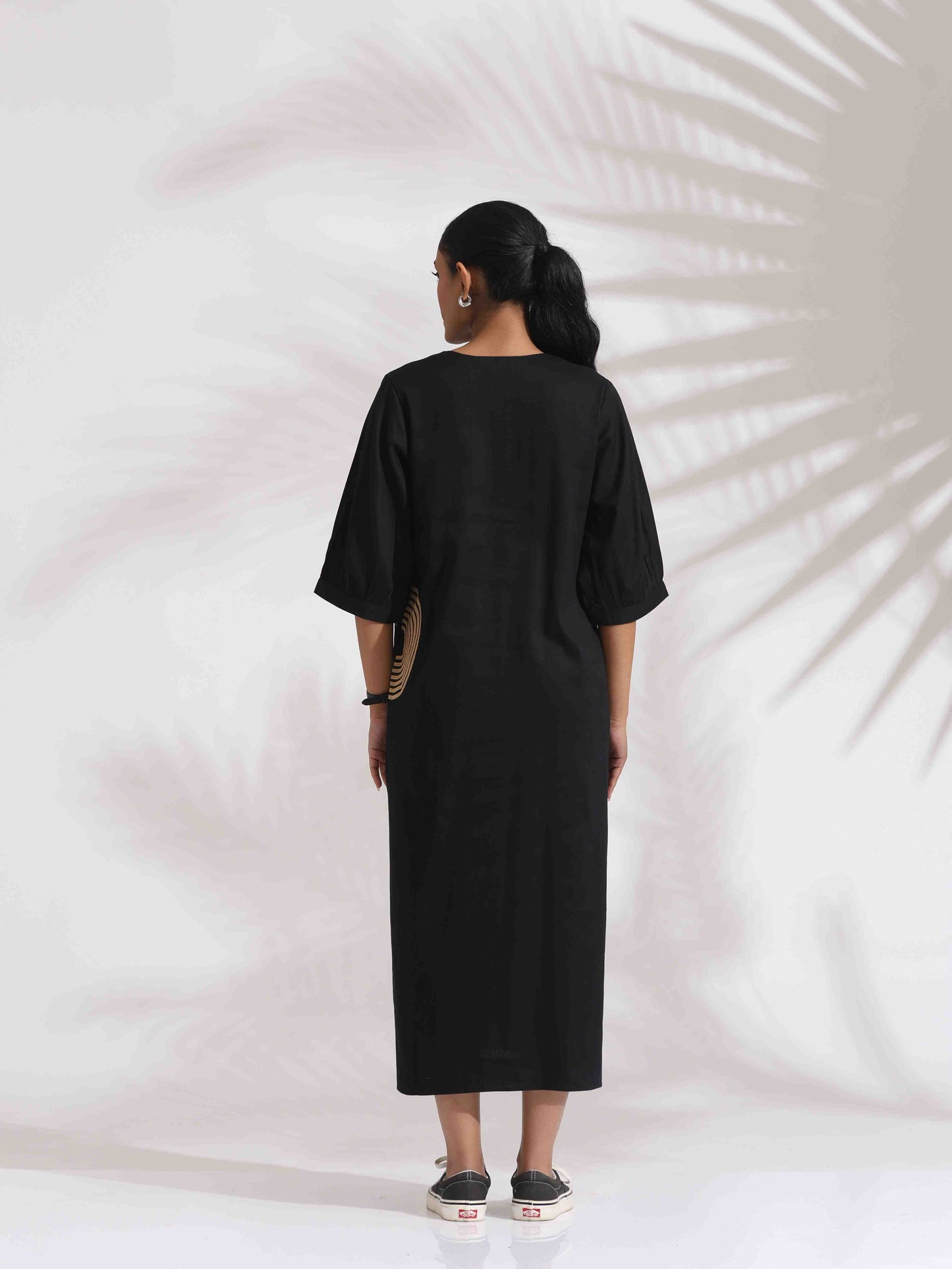 trueBrowns Black Cotton Embroidered Dress - Distacart