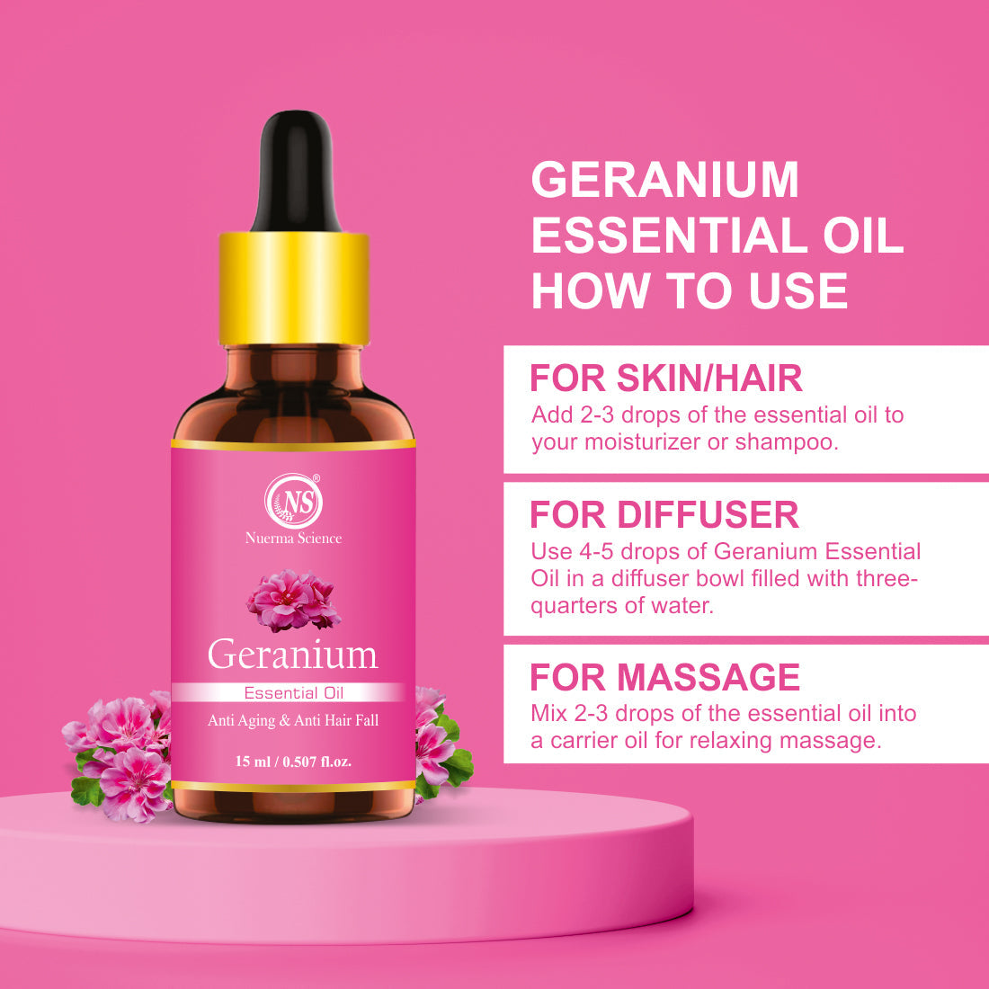 Nuerma Science Geranium Essential Oil for Healthy Skin & Hair