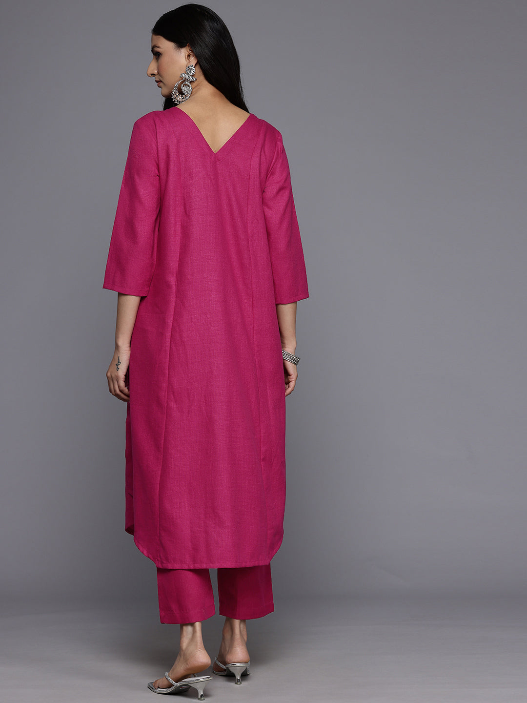 Varanga Women Magenta Solid A-Line Kurta Paired With Tonal Bottom - Distacart