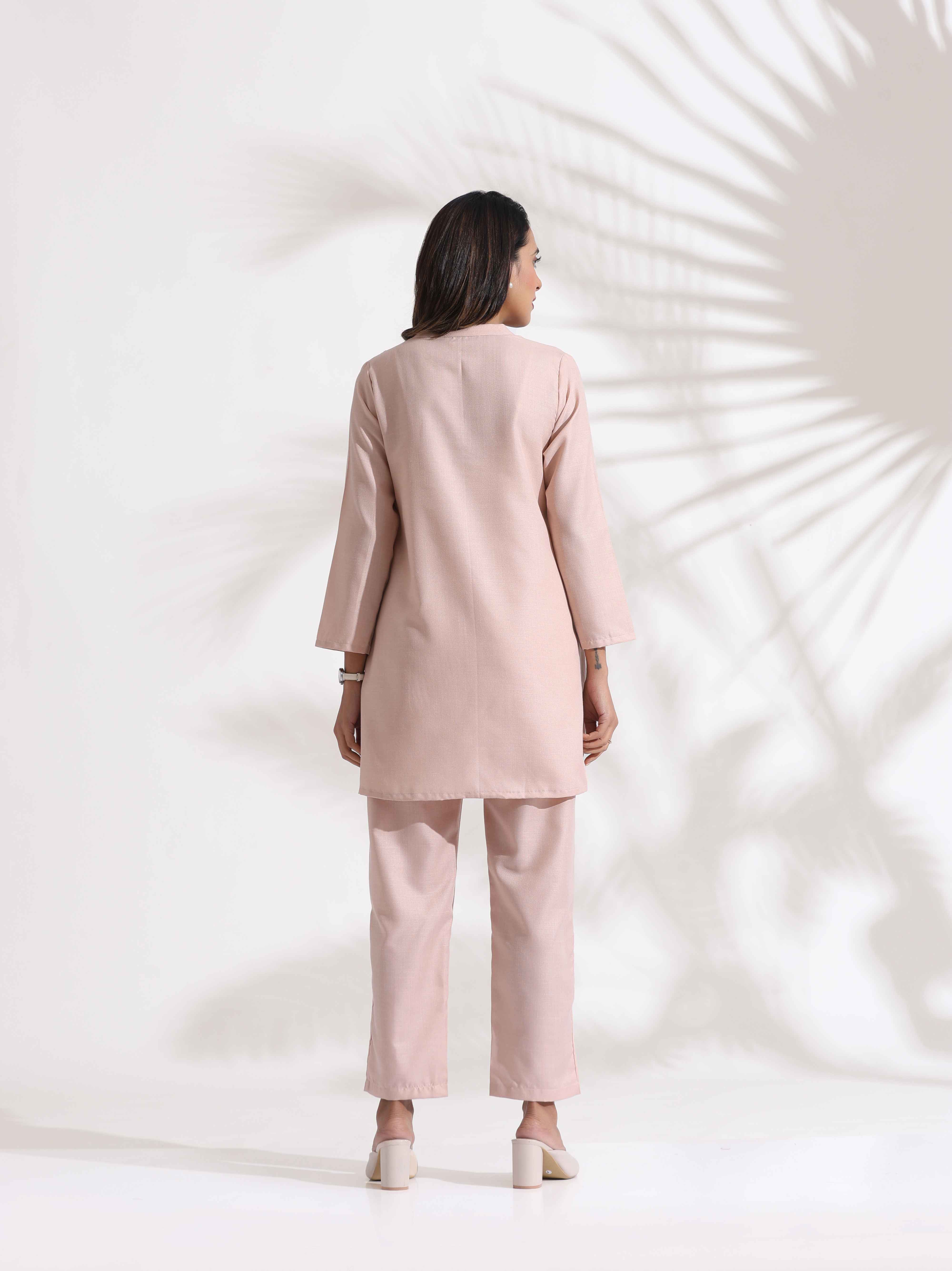 trueBrowns Light Pink Slub Co-ord Set