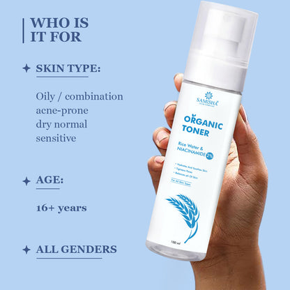 Samisha 2% Niacinamide & Rice Water Organic Face Toner - Distacart