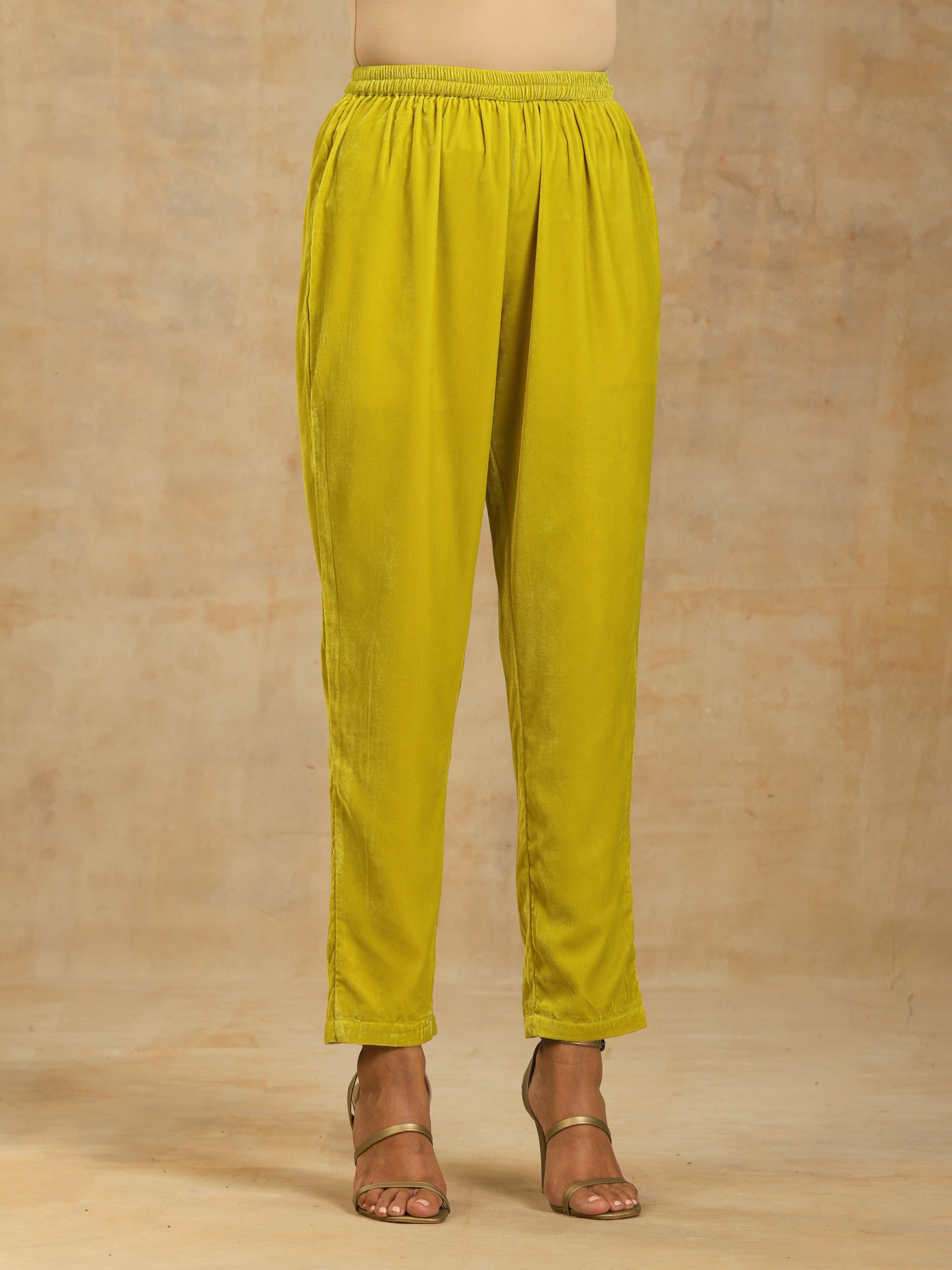 trueBrowns Lime Velvet Solid Co-ord Set - Distacart