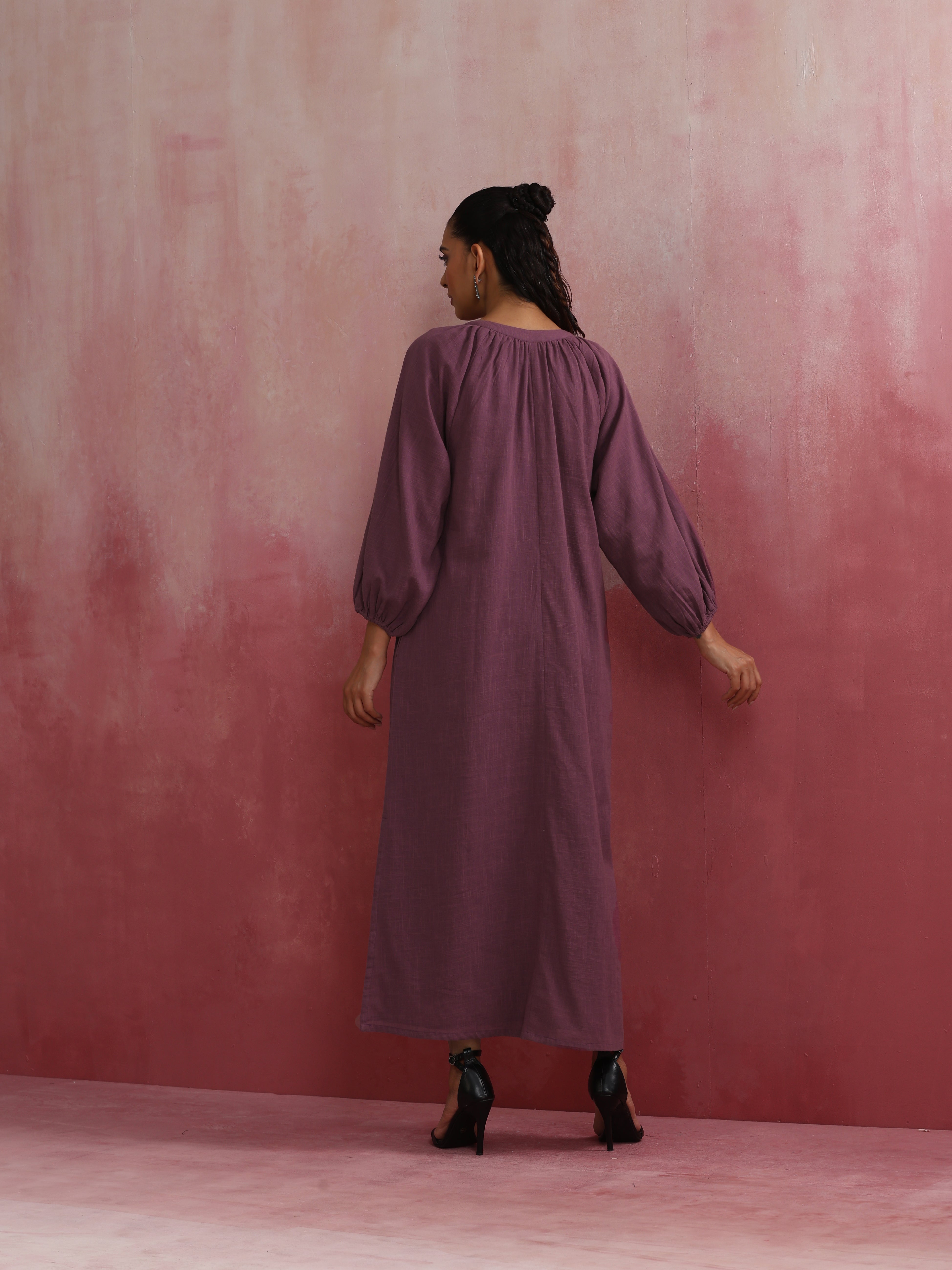 trueBrowns Light Purple Cotton Dobby Dress - Distacart