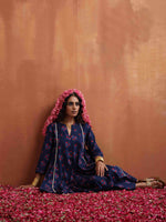 Thumbnail for trueBrowns Blue Floral Print Flared Anarkali Kurta Co-ord Set