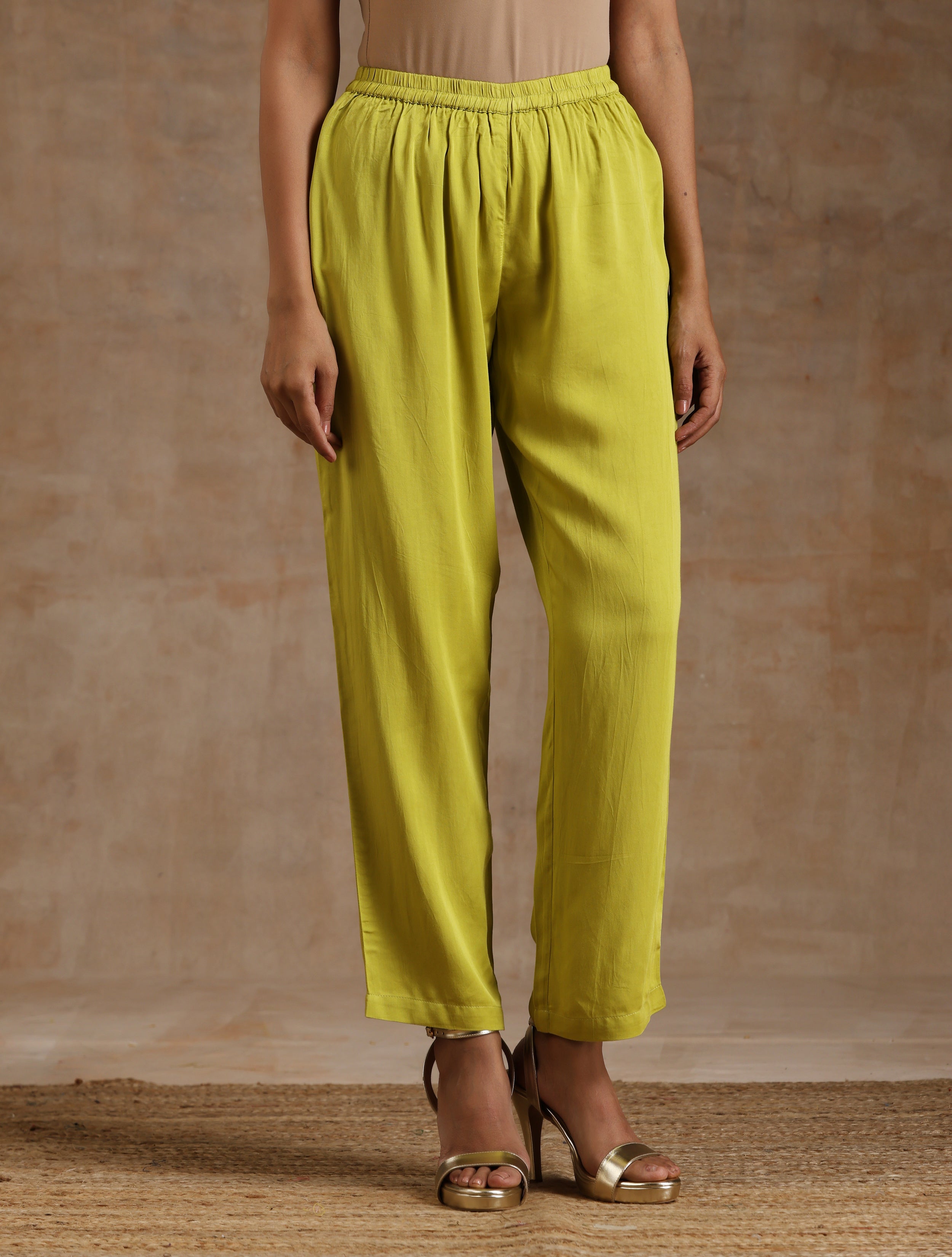 trueBrowns Lime Modal Satin Boxy Fit High-Low Co-Ord Set - Distacart