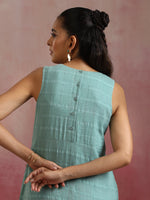 Thumbnail for trueBrowns Aqua Blue Cotton Dobby High low Kurta Set - Distacart
