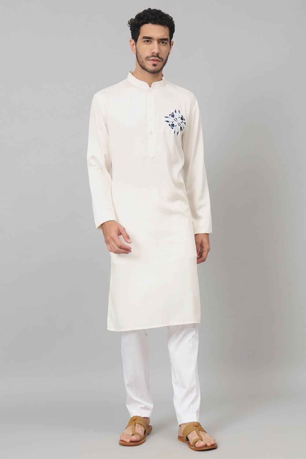 Motif Embroidered Cotton Kurta by Hilo Design - Distacart