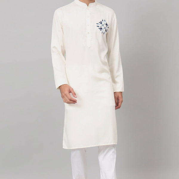 Motif Embroidered Cotton Kurta by Hilo Design - Distacart
