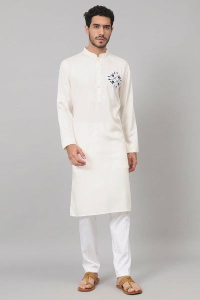 Motif Embroidered Cotton Kurta by Hilo Design