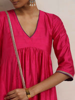 Thumbnail for trueBrowns Pink Silk Anarkali Kurta Pant Dupatta Set - Distacart