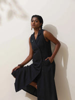 Thumbnail for trueBrowns Black Cotton Linen Dress