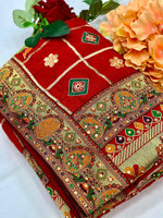 Thumbnail for Lorenvalley Fashion Premium Red Vichitra Silk Embroidery and Diamond work Both Side Saree - Distacart