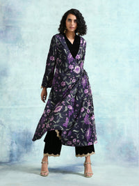 Thumbnail for trueBrowns Black Printed Velvet Angrakha Jacket - Distacart