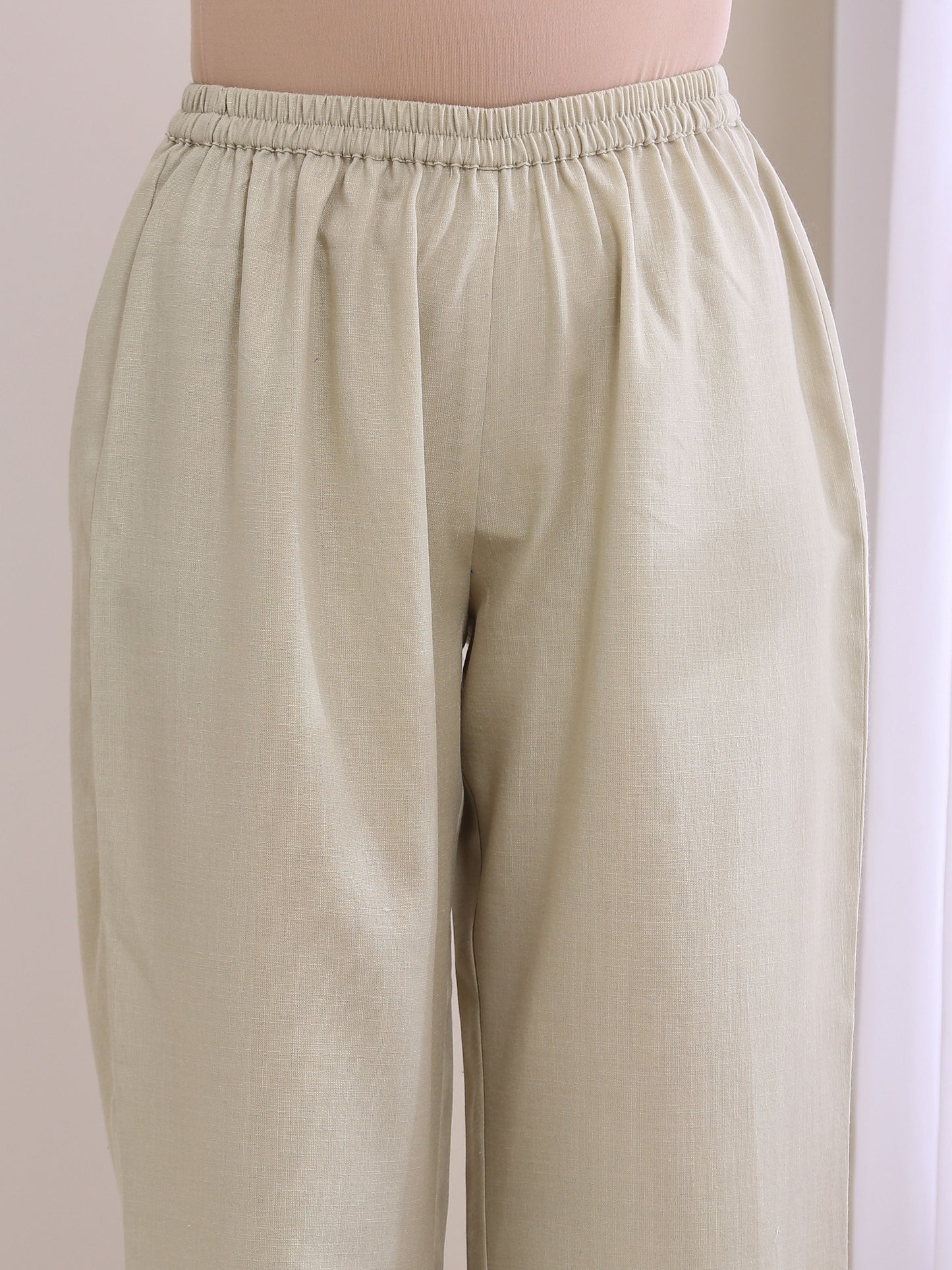 trueBrowns Light Grey Slub Gathered Kurta Pant Set - Distacart