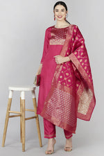 Thumbnail for Ahika Women Red Yoke Design Kurta Trousers With Dupatta - Distacart