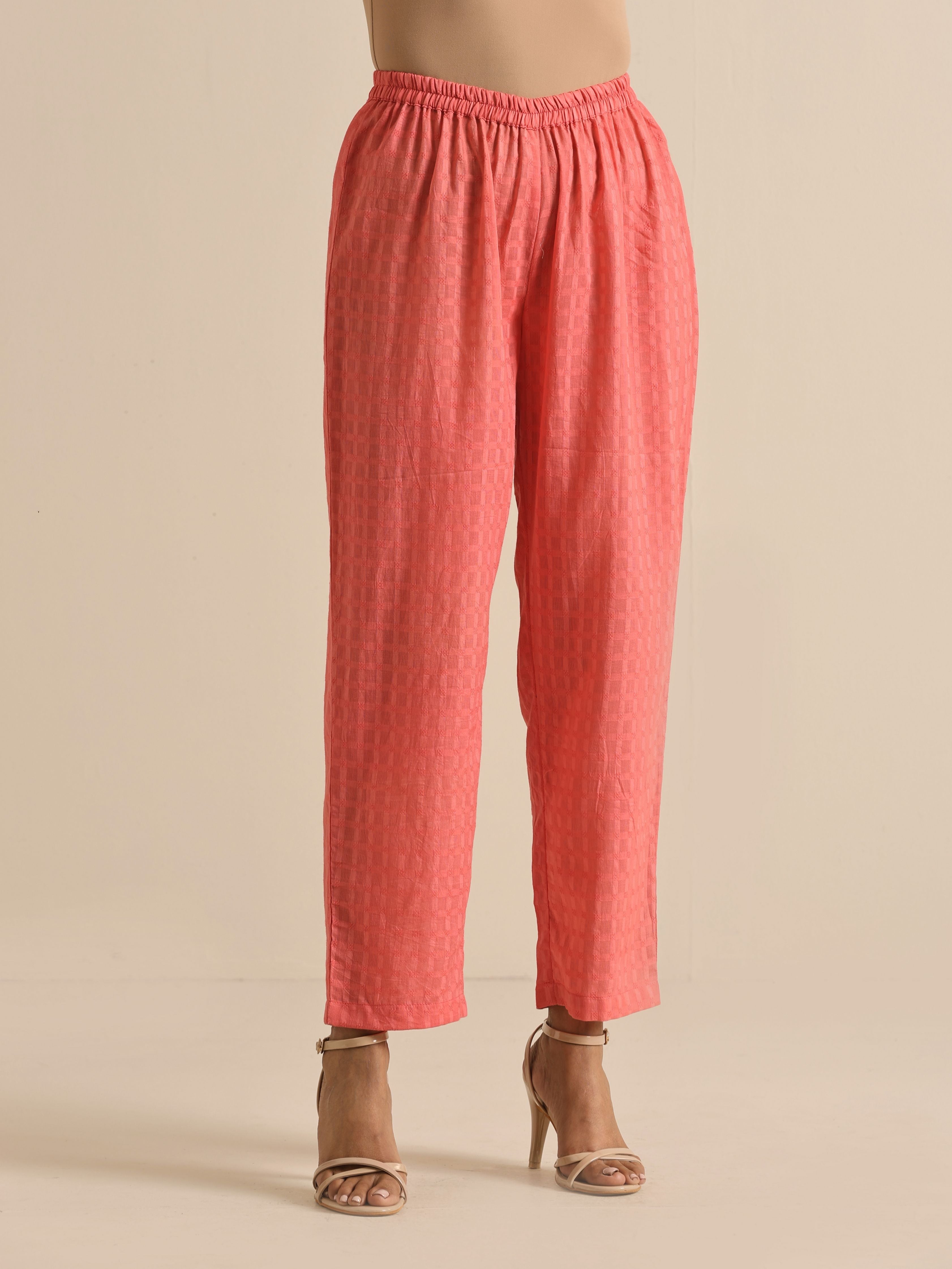 trueBrowns Bright Pink Dobby Angrakha Kurta Pant Set - Distacart