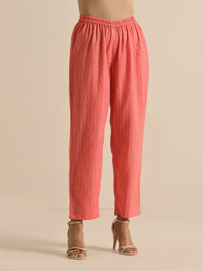 trueBrowns Bright Pink Dobby Angrakha Kurta Pant Set - Distacart