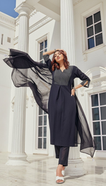 Thumbnail for BulBul Khushi Black Cotton Kurta Set with Dupatta