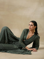 Thumbnail for trueBrowns Dark Green Bandhani Printed Silk Palazzo Stitched Saree - Distacart