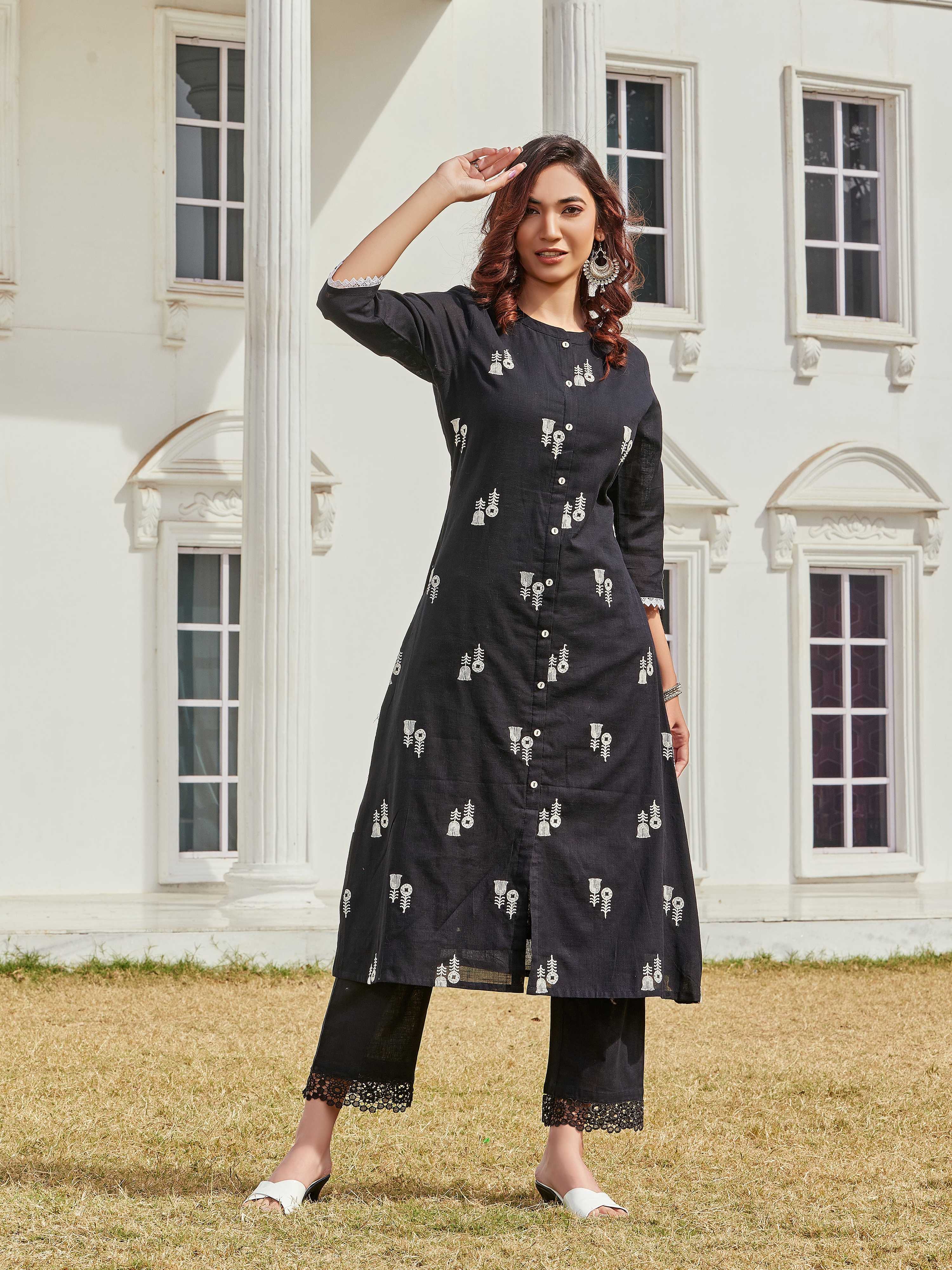 BulBul Rashmika Cotton Black Kurta Set