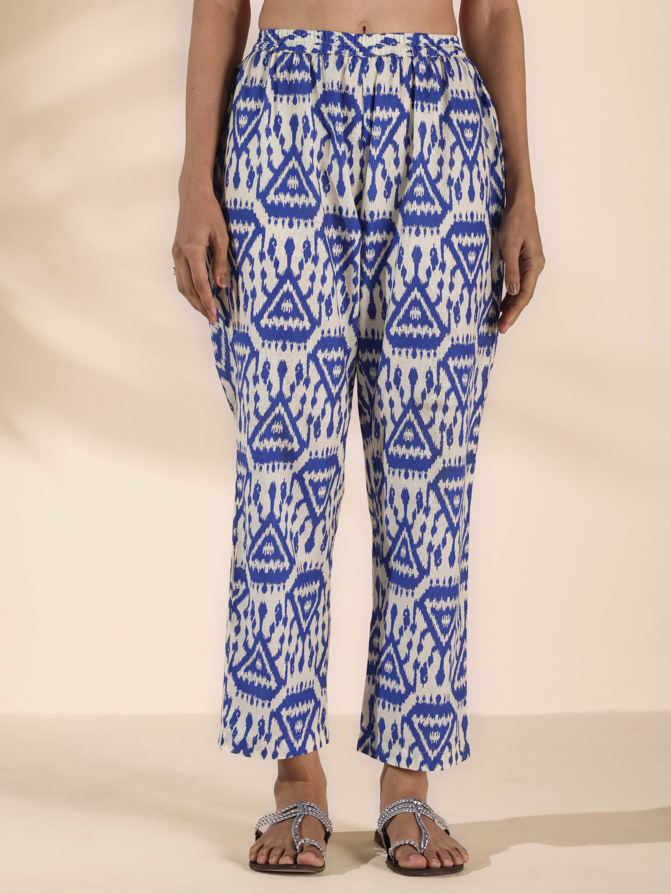 trueBrowns Blue Cotton Ikat Sleeveless Co-ord Set - Distacart