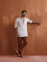 Thumbnail for trueBrowns Men's Ivory Printed Short Kurta