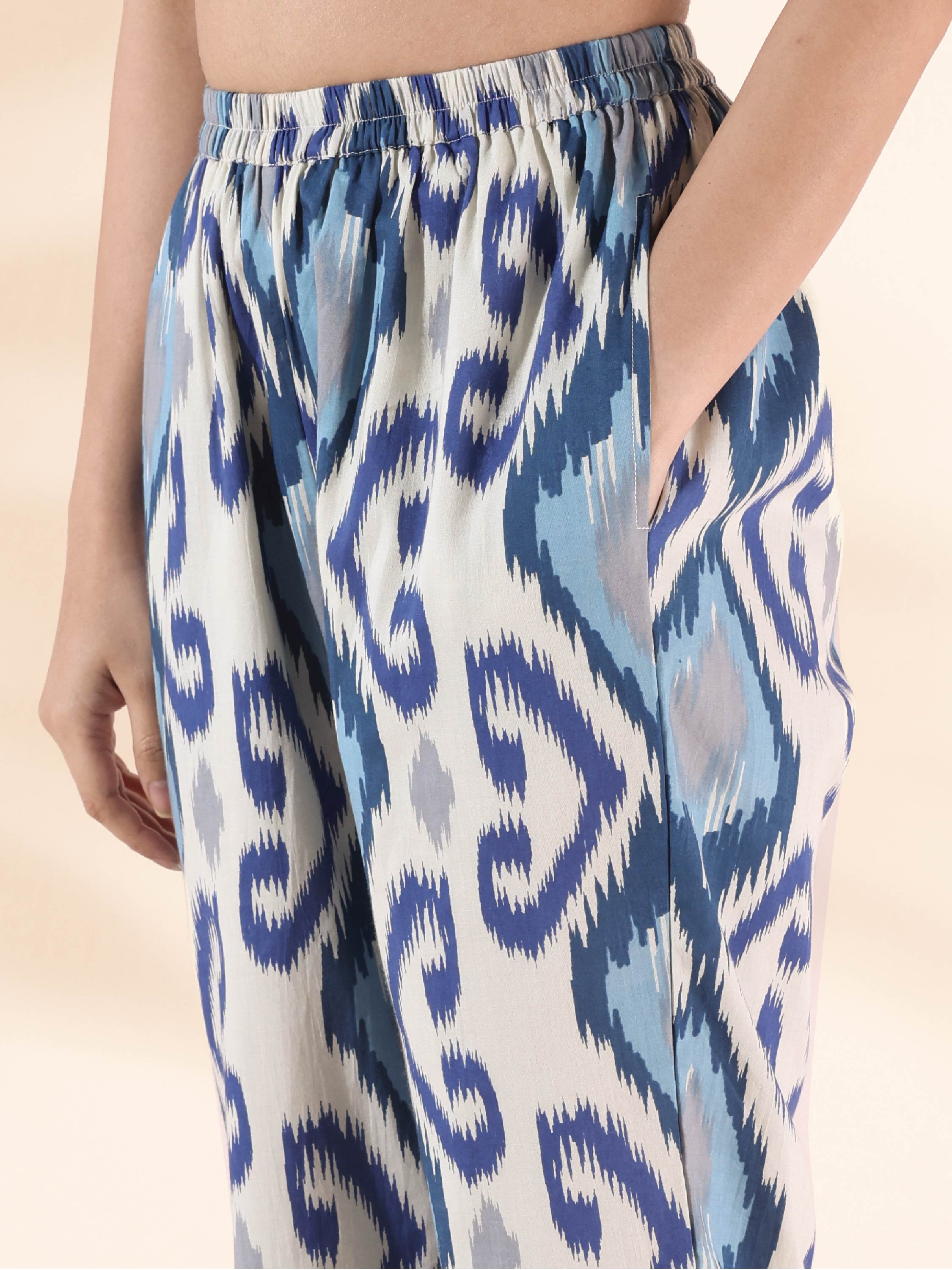 trueBrowns Blue Cotton Ikat Relaxed Co-ord Set - Distacart